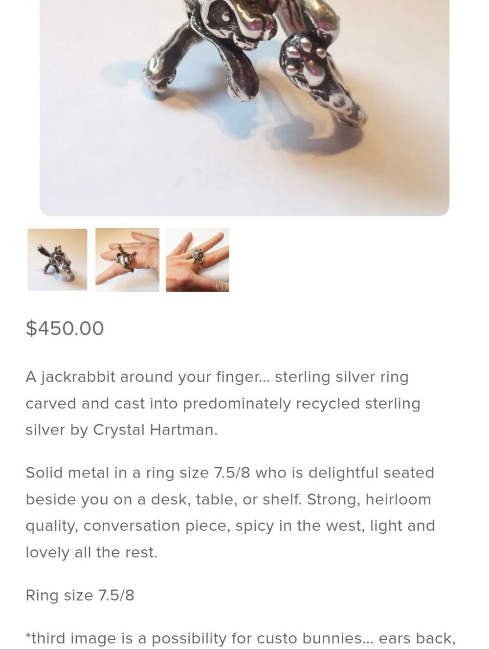Bronze Jackrabbit Cocktail Ring - Picture 9 of 10